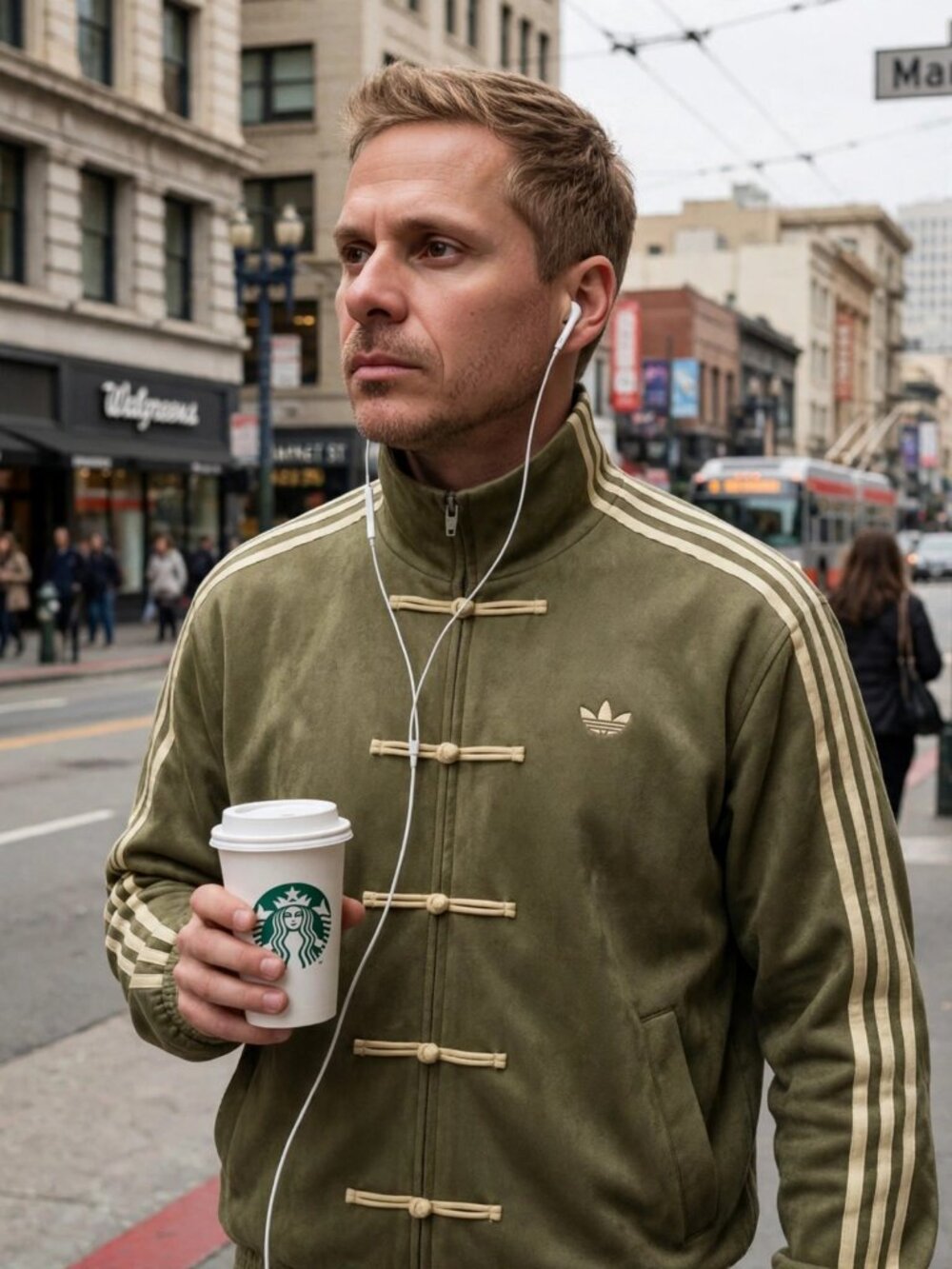 Adidas Originals Olive Green Track Jacket Chinese Knot Closures Size S